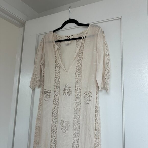 Figue Embroidered Lace Maxi Dress Sz XS Scalloped Trim V-Neck Quarter Sleeves - Picture 7 of 10
